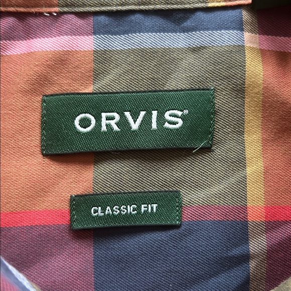 Orvis men’s casual button-down orange blue plaid wrinkle free size L - Picture 8 of 10